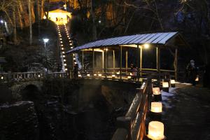氷灯ろうの明かりに飾られた五台橋の写真