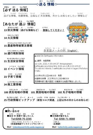 上田市メールの登録(やさしい日本語)チラシ表