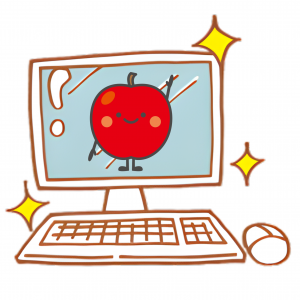 パソコンの中にりんごのイラストが描かれた画像