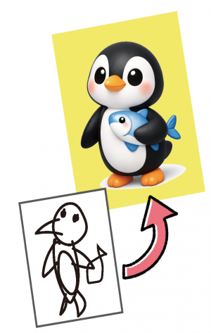 ペンギンのイラストが3Dになった画像のイメージ