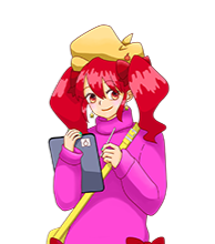 マスコットキャラクターりんごちゃんがタブレットを持っている画像