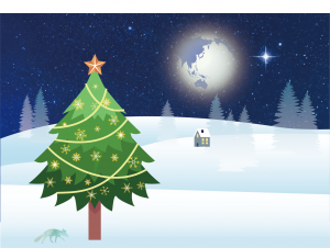クリスマスツリーと地球と夜空のイラスト