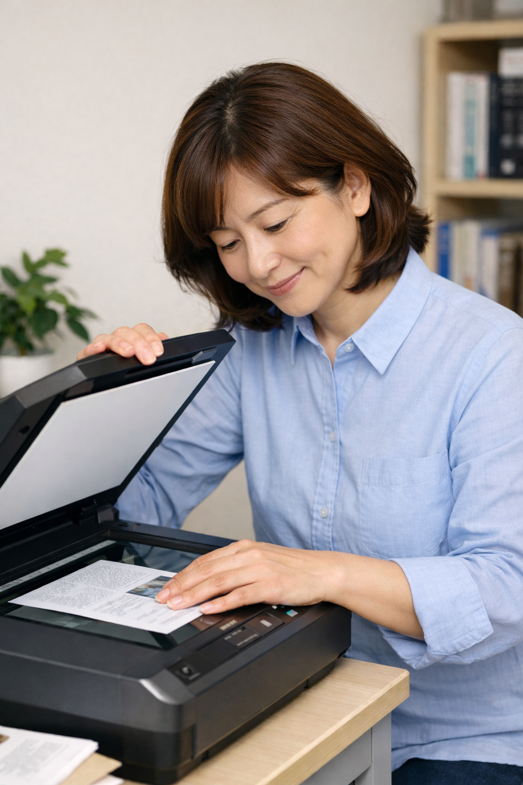 女性がスキャナーを使用している画像