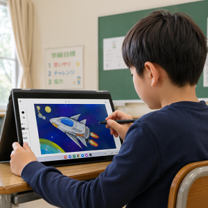 CGコンクールの作品を描く諸学生